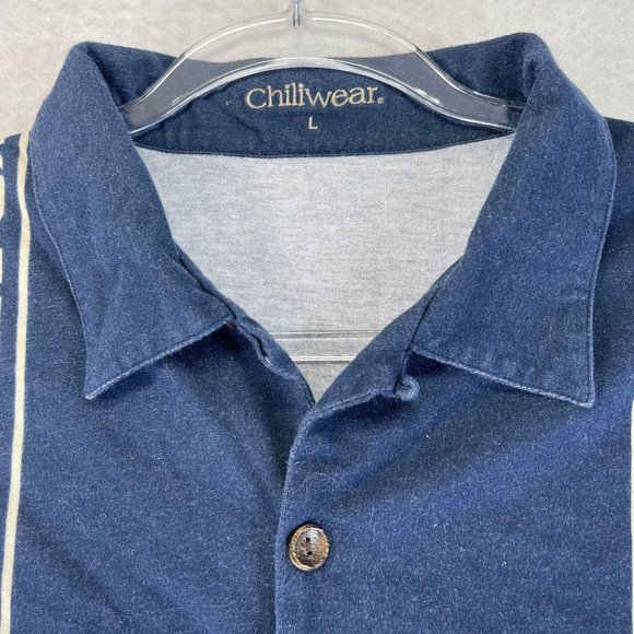 CHILIWEAR Mens L Blue Hawaiian Wood Button Up Short Sleeve Tropical Shirt - Picture 6 of 11